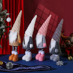 Retractable Leg Christmas Gnome Plush - Adjustable Standing Holiday Decoration(pink)
