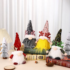 Light-Up Christmas Gnome Plush Doll with Sequin Hat & Antlers - Festive LED Tabletop Decoration(red)
