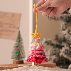 2 Pcs Style A Yellow and Pink Handmade Crochet Christmas Tree Ornament - Festive