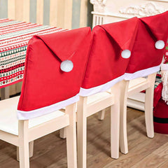 Red Festive Santa Hat Dining Chair Covers - Set of 8 for Holiday Party Decoration