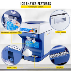 VEVOR Ice Shaver 265LBS/Hour Snow Cone Frozen Ice Shaving Slushie Dessert Maker Stainless Steel Food Grade for Kitchen Home Bars
