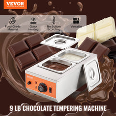 VEVOR Chocolate Tempering Machine, 2 Tanks Chocolate Melting Pot with TEMP Control, 800W Stainless Steel Electric Commercial Food Warmer For Chocolate/Milk/Cream Melting and Heating