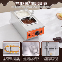 VEVOR Chocolate Tempering Machine, 2 Tanks Chocolate Melting Pot with TEMP Control, 800W Stainless Steel Electric Commercial Food Warmer For Chocolate/Milk/Cream Melting and Heating