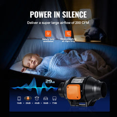 Inline Duct Fan, 102mm 129.7 CFM with Variable Speed Controller, Quiet AC-motor