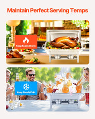 VEVOR 8 Qt 6 Pack Rectangle Chafing Dish Buffet Set Fullsize Pan Stainless Steel