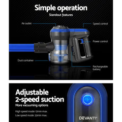 Devanti Stick Vacuum Cleaner Brushless Cordless 250W Free Delivery