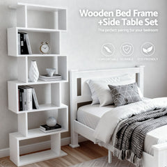 Artiss King Single Bed Frame and Bookshelf