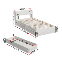 Artiss Bed Frame Single Size Mattress Base wtih Charging Ports 2 Storage Drawers