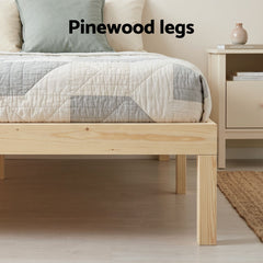 Artiss Bed Frame Queen Size Wooden Base Mattress Platform Timber Pine BRUNO