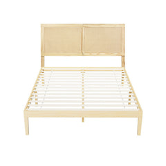 Artiss Bed Frame Queen Size with Rattan Headboard Wooden Bed Base BRUNO