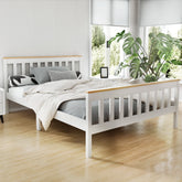 Artiss Bed Frame Double Size Wooden Base Mattress Platform Timber White PONY