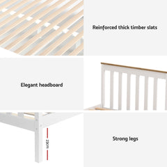 Artiss Bed Frame Single Size Wooden Platform with 2 Storage Drawers White PONY