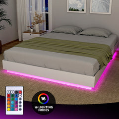 Artiss Double Bed Frame with 16Colour Led Light Wooden Platform Bed Base DAYGLOW
