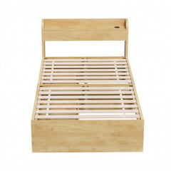 Artiss King Single Bed Frame with 2 Drawers Platform Bed with Headboard Bed Base with USB Ports Natural