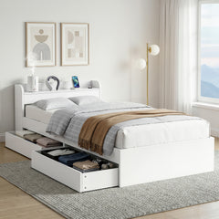 Artiss Bed Frame King Single Size with Charging Ports and 2 Drawers AURA