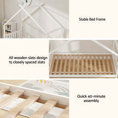 Artiss Bed Frame Wooden Base Kids Single Timber House with 2 Storage Drawers Beds White