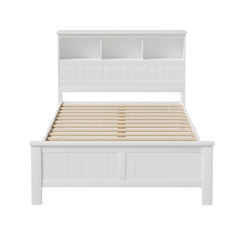 Artiss Bed Frame Double Size Wooden with 3 Shelves Bed Head White