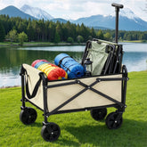 Gardeon Garden Cart Folding Trolley Camping Wagon Barrow Outdoor Beach Beige - Free Delivery