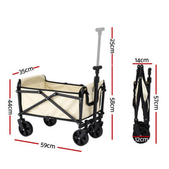 Gardeon Garden Cart Folding Trolley Camping Wagon Barrow Outdoor Beach Beige - Free Delivery