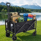 Gardeon Garden Cart Folding Trolley Camping Wagon Barrow Outdoor Beach Black - Free Delivery