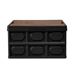 Gardeon Collapsible Outdoor Storage Box 50L Stackable Folding Camping Organizer Plywood Lid Black