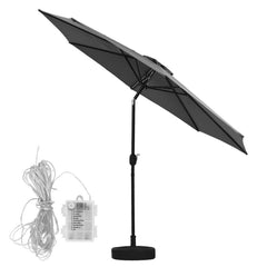 Instahut Outdoor Umbrella 2.9m Market Umbrella with String Light Tilt Charcoal Shade