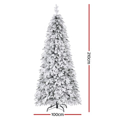 Jingle Jollys Christmas Tree 2.1m Flocking Pencil Tree LED Xmas 860 Tips White