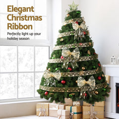 Jingle Jollys 20M Christmas Ribbon Roll Bow Printed Xmas Tree Decor Gift Gold