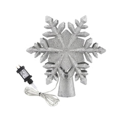 Jingle Jollys Christmas Tree Topper Lighted 360° Rotating Snowflake Projector Silver Glitter