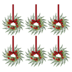 Jingle Jollys 6x Christmas Wreath Garland 26cm Pre-lit Wreaths Red Berries Bow