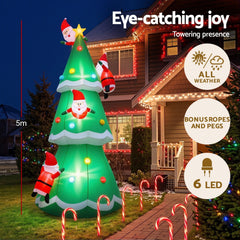 Jingle Jollys Christmas Inflatable Santa Tree 5M Illuminated Free Delivery
