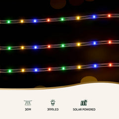 Jingle Jollys 30M Christmas Lights String Rope Light Decoration 300 LED Colorful