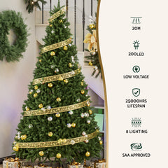 Jingle Jollys 20M Christmas Lights Fairy Ribbon Light 200 LED Xmas Decor Golden