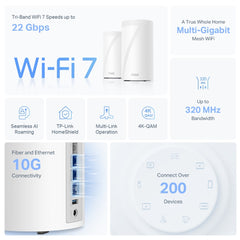 TP-Link Deco BE85 BE22000 Tri-Band Mesh WiFi7 System (3 Pack)