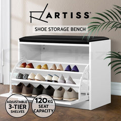 Artiss Shoe Cabinet Bench Shoes Storage Rack Organiser Drawer White 15 Pairs