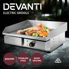 Devanti Commercial Electric Griddle 55cm BBQ Grill Plate 3000W