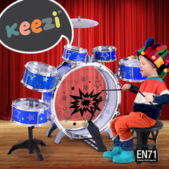 Keezi Kids Drum Kit Set Pretend Play Junior Drums Musical Toys Childrens 11pcs