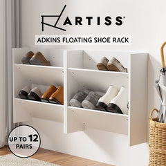 Artiss Shoe Rack 2-tier 12 Pairs Wall Mounted x2 - White