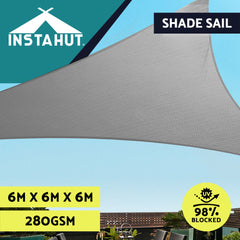 Instahut Shade Sail 6x6x6m Triangle 280GSM 98% Grey Shade Cloth