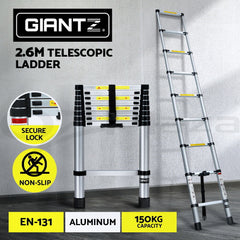 Giantz 2.6M Telescopic Ladder Aluminium Extension Extendable Steps Adjustable