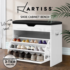 Artiss Shoe Rack Cabinet Bench 3-tier 15 Pairs White