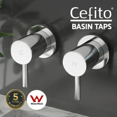 Cefito Basin Twin Tap Wall Round Brass Faucet Shower Bathtub Chrome