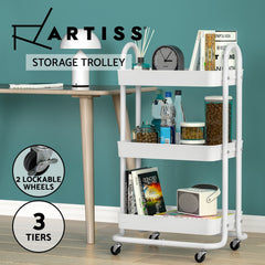 Artiss Storage Trolley Kitchen Cart 3 Tiers Rack Shelf Organiser Wheels White