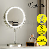 Embellir Makeup Mirror 20x20cm 10X Magnifying with LED Light Rotation Tabletop