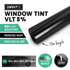 Giantz Window Tint Film Black Roll 5% VLT Home House 100cm X 30m Tinting tools