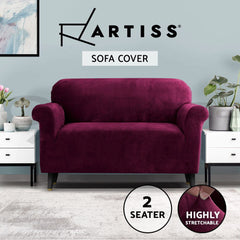 Artiss Sofa Cover Couch Covers 2 Seater Velvet Ruby Red