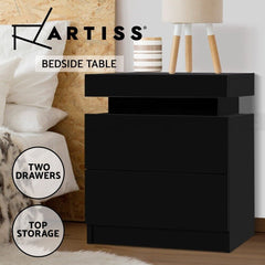 Artiss Bedside Table 2 Drawers Lift-up Storage - COLEY Black