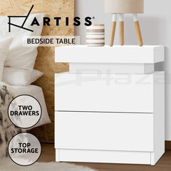 Artiss Bedside Table 2 Drawers Lift-up Storage - COLEY White