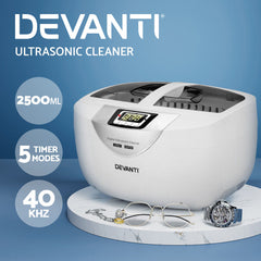 Devanti 2500ml Ultrasonic Cleaner Heater Jewellery Glasses Cleaning Machine 70W