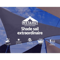 Instahut Shade Sail 3x3m Square 280GSM 98% Grey Shade Cloth